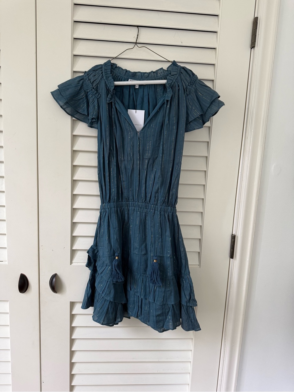 Karina Grimaldi Teal Mini Dress with Metallic Thread